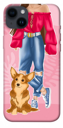 Чехол itsPrint Girl and corgi для Apple iPhone 14 Plus (6.7")