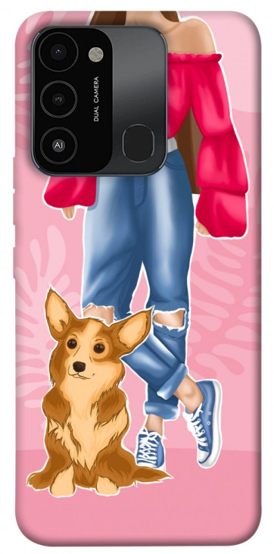 Чехол itsPrint Girl and corgi для TECNO Spark 8C, lifestyle, купить оптом с доставкой