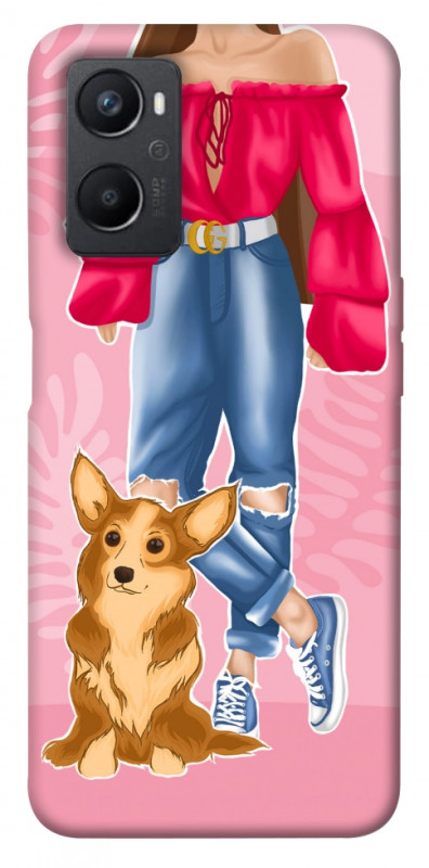 Чехол itsPrint Girl and corgi для Oppo A96, lifestyle, купить оптом с доставкой