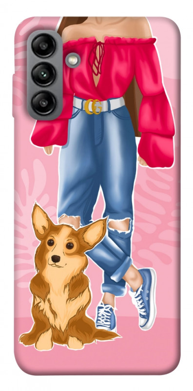 Чохол itsPrint Girl and corgi для Samsung Galaxy A04s, lifestyle, купити оптом з доставкою
