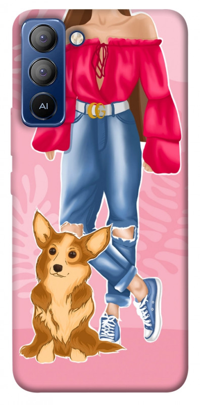 Чехол itsPrint Girl and corgi для TECNO Pop 5 LTE, lifestyle, купить оптом с доставкой