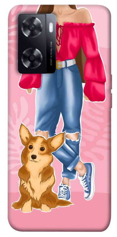 Чехол itsPrint Girl and corgi для Oppo A57s, lifestyle, купить оптом с доставкой