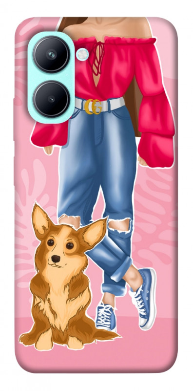 Чехол itsPrint Girl and corgi для Realme C33, lifestyle, купить оптом с доставкой