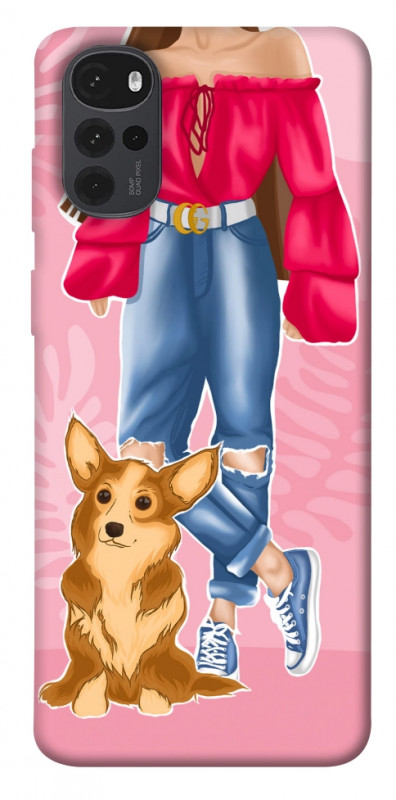 Чехол itsPrint Girl and corgi для Motorola Moto G22, lifestyle, купить оптом с доставкой