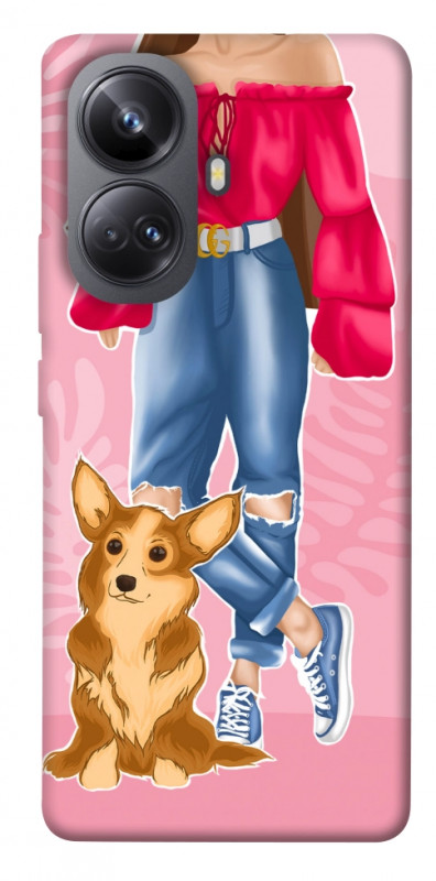 Чехол itsPrint Girl and corgi для Realme 10 Pro+, lifestyle, купить оптом с доставкой
