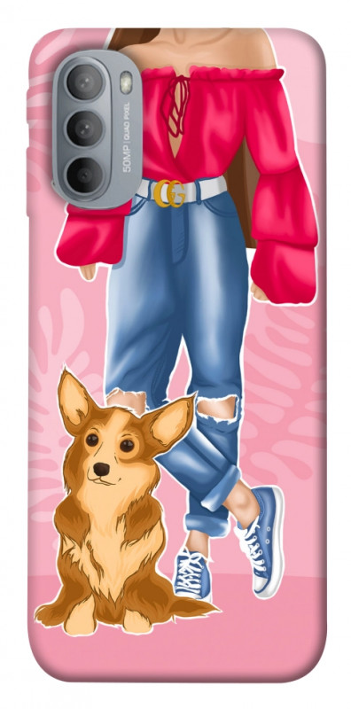 Чехол itsPrint Girl and corgi для Motorola Moto G31, lifestyle, купить оптом с доставкой