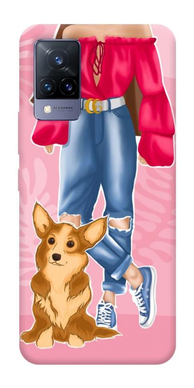 Чохол itsPrint Girl and corgi для Vivo V21, lifestyle, купити оптом з доставкою