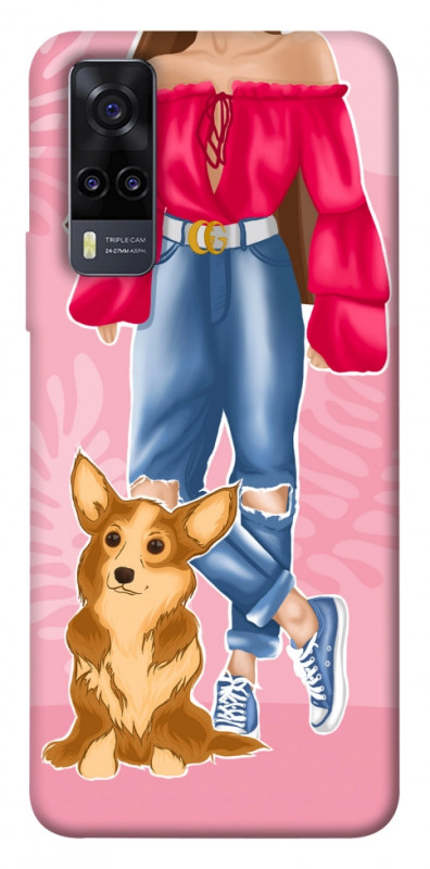 Чехол itsPrint Girl and corgi для Vivo Y31, lifestyle, купить оптом с доставкой
