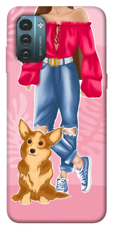 Чехол itsPrint Girl and corgi для Nokia G21, lifestyle, купить оптом с доставкой