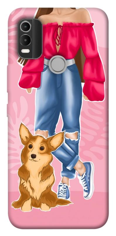 Чохол itsPrint Girl and corgi для Nokia C21 Plus, тварини, купити оптом з доставкою