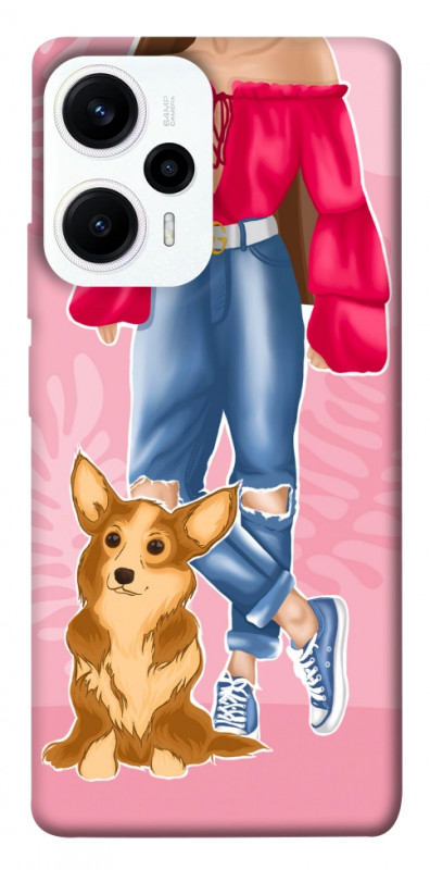 Чехол itsPrint Girl and corgi для Xiaomi Poco F5 / Note 12 Turbo, lifestyle, купить оптом с доставкой