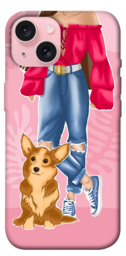 Чехол itsPrint Girl and corgi для Apple iPhone 15 (6.1")