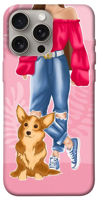 Чехол itsPrint Girl and corgi для Apple iPhone 15 Pro Max (6.7"), lifestyle, купить оптом с доставкой