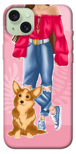 Чехол itsPrint Girl and corgi для Apple iPhone 15 Plus (6.7")