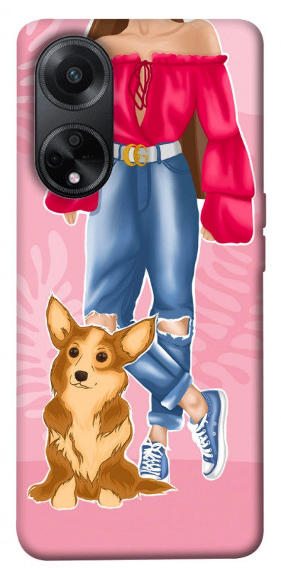 Чехол itsPrint Girl and corgi для Oppo A98, lifestyle, купить оптом с доставкой