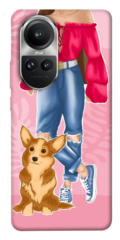 Чохол itsPrint Girl and corgi для Oppo Reno 10, lifestyle, купити оптом з доставкою