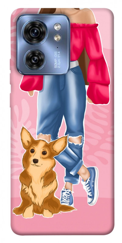 Чехол itsPrint Girl and corgi для Motorola Edge 40, lifestyle, купить оптом с доставкой