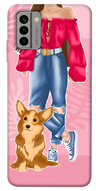 Чехол itsPrint Girl and corgi для Nokia G22, lifestyle, купить оптом с доставкой