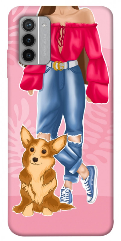 Чехол itsPrint Girl and corgi для Nokia G42, lifestyle, купить оптом с доставкой