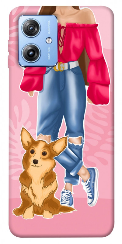 Чохол itsPrint Girl and corgi для Motorola Moto G84, lifestyle, купити оптом з доставкою