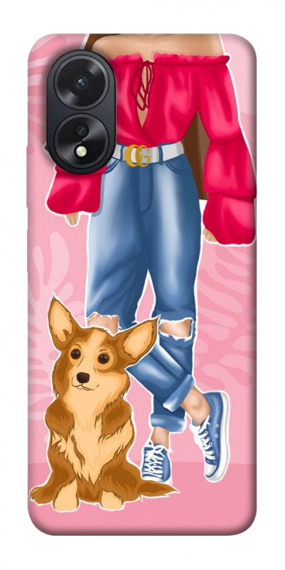 Чехол itsPrint Girl and corgi для Oppo A38, lifestyle, купить оптом с доставкой