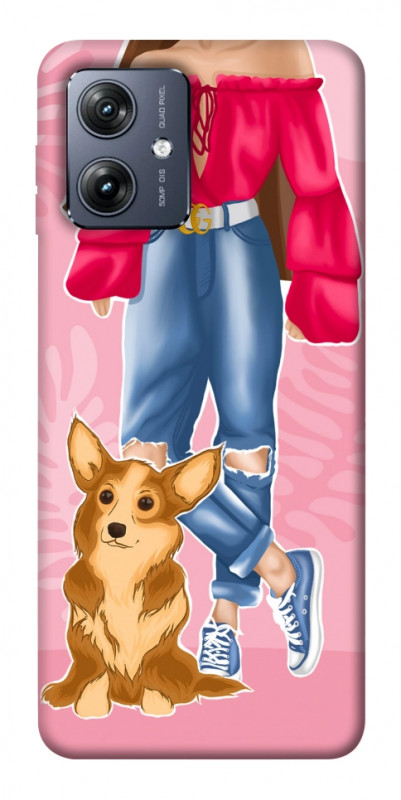 Чехол itsPrint Girl and corgi для Motorola Moto G54, lifestyle, купить оптом с доставкой