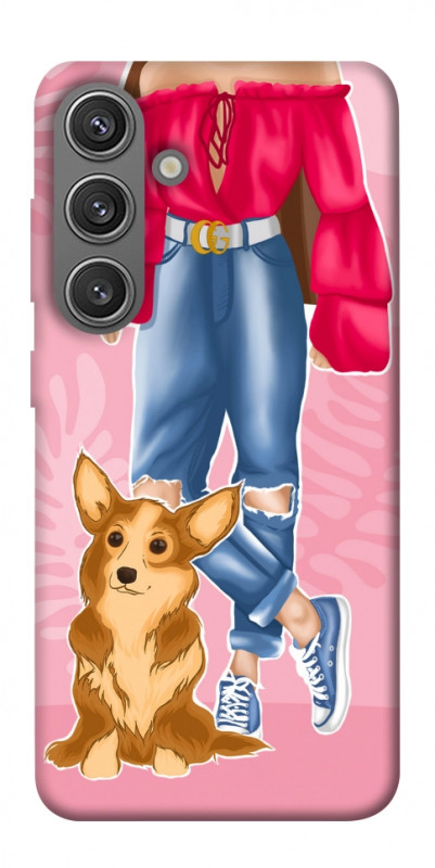 Чехол itsPrint Girl and corgi для Samsung Galaxy S24, lifestyle, купить оптом с доставкой
