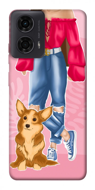Чехол itsPrint Girl and corgi для Motorola Moto G24, lifestyle, купить оптом с доставкой