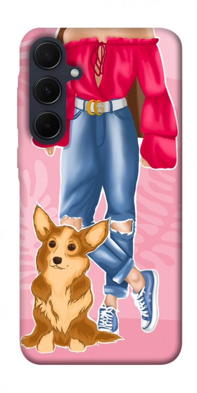 Чехол itsPrint Girl and corgi для Samsung Galaxy A55, lifestyle, купить оптом с доставкой