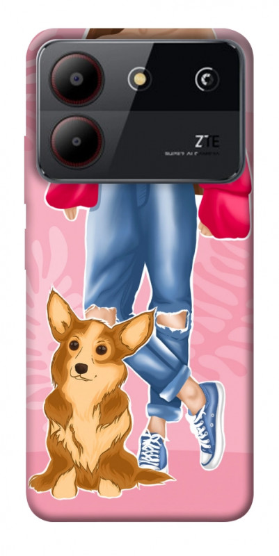 Чехол itsPrint Girl and corgi для ZTE Blade A54 4G, lifestyle, купить оптом с доставкой