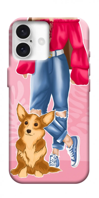 Чехол itsPrint Girl and corgi для Apple iPhone 16 (6.1"), lifestyle, купить оптом с доставкой