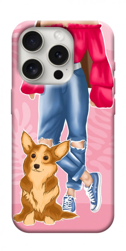 Чехол itsPrint Girl and corgi для Apple iPhone 16 Pro (6.3"), lifestyle, купить оптом с доставкой