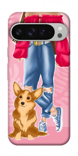 Чехол itsPrint Girl and corgi для Google Pixel 9 Pro XL