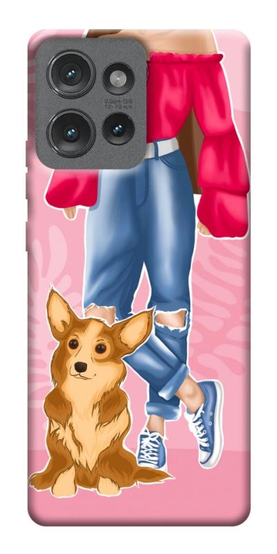 Чехол itsPrint Girl and corgi для Motorola Edge 50, lifestyle, купить оптом с доставкой