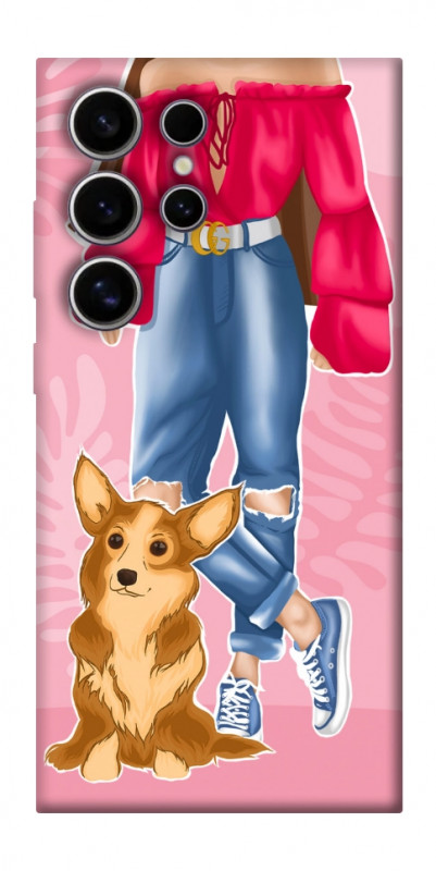 Чехол itsPrint Girl and corgi для Samsung Galaxy S25 Ultra, lifestyle, купить оптом с доставкой