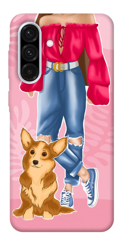 Чехол itsPrint Girl and corgi для Samsung Galaxy A56 5G, lifestyle, купить оптом с доставкой