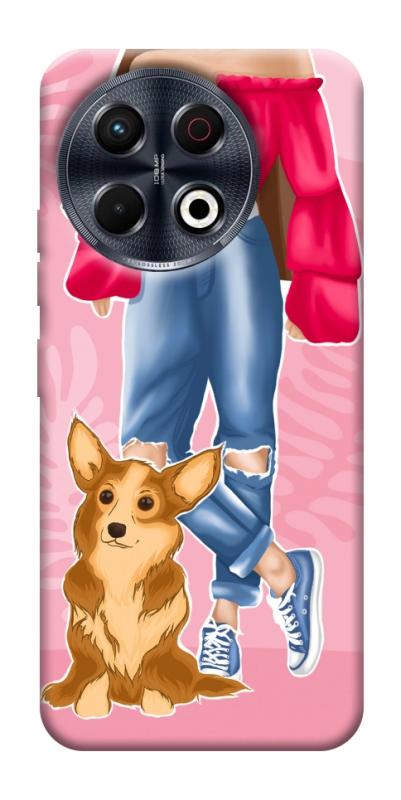 Чехол itsPrint Girl and corgi для TECNO Spark 30 Pro (KL7), lifestyle, купить оптом с доставкой