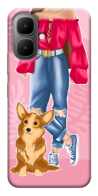 Чехол itsPrint Girl and corgi для Infinix Smart 10, lifestyle, купить оптом с доставкой