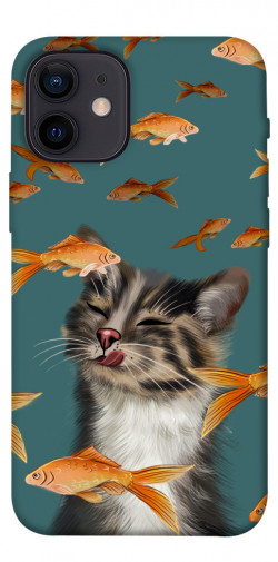 Чехол itsPrint Cat with fish для Apple iPhone 12 mini (5.4")