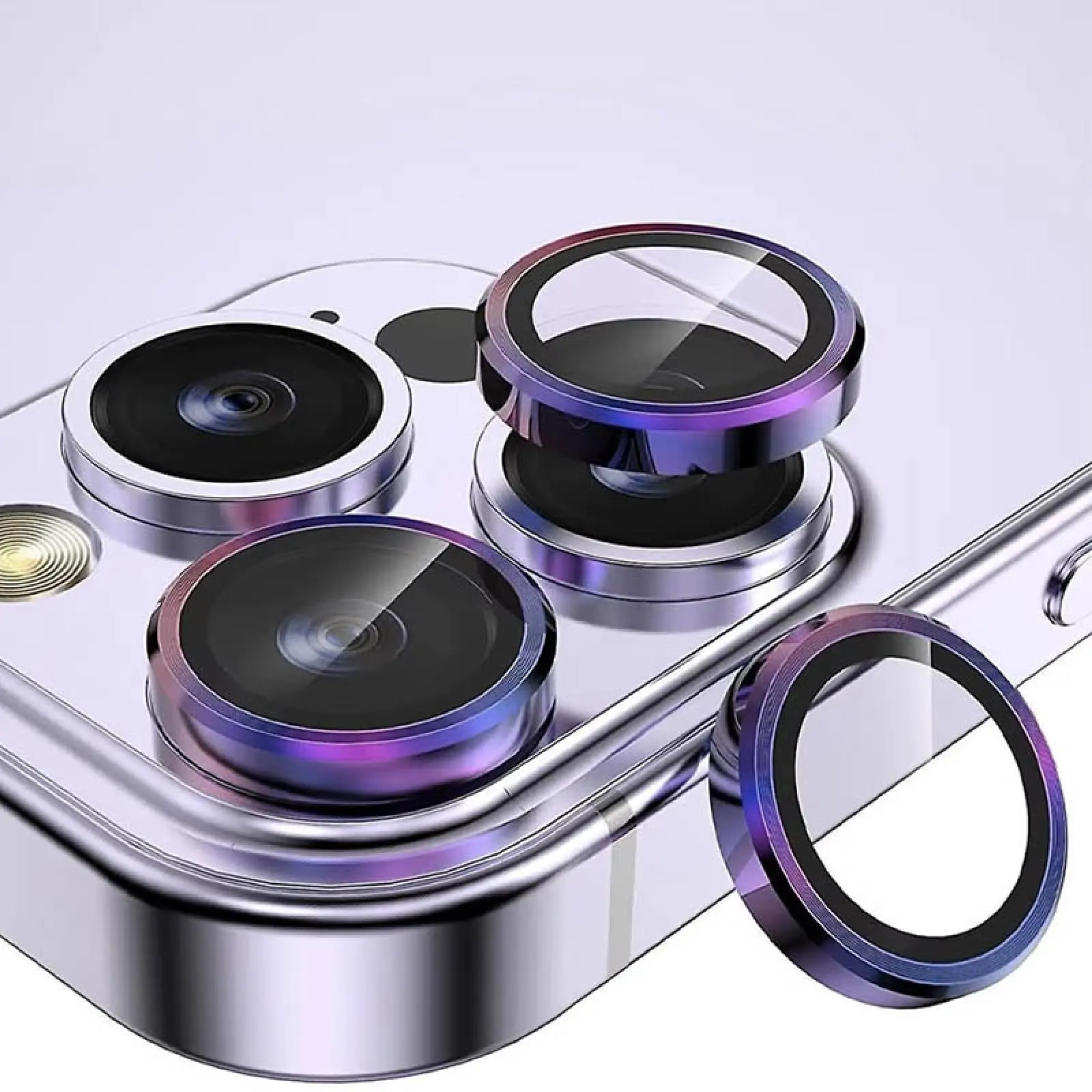 Уценка Защитное стекло Metal Classic на камеру (в упак.) для Apple iPhone 14 Pro (6.1")/14 Pro Max, Поврежденная упаковка / Сиреневый / Rainbow 7, Закаленное стекло, купить оптом с доставкой