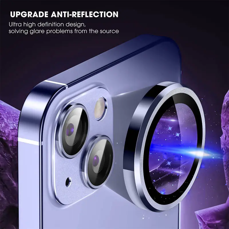 Защитное стекло Metal Classic на камеру (в упак.) для Apple iPhone 14 (6.1") / 14 Plus (6.7"), Голубой / Light Blue 2, Закаленное стекло, купить оптом с доставкой