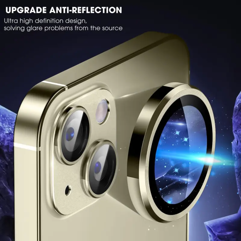 Защитное стекло Metal Classic на камеру (в упак.) для Apple iPhone 14 (6.1") / 14 Plus (6.7"), Золотой / Gold 1, Закаленное стекло, купить оптом с доставкой