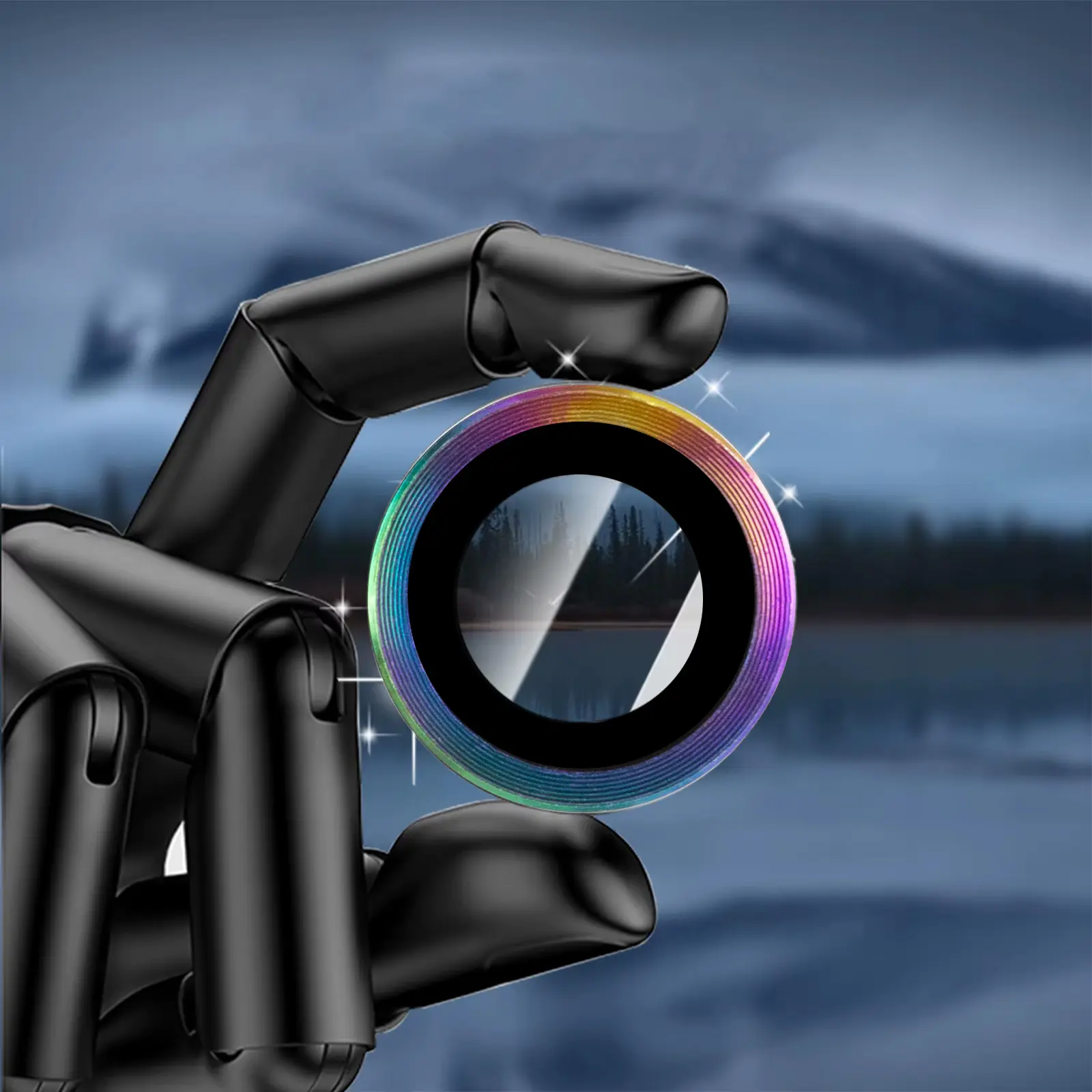 Захисне скло Metal Classic на камеру (у упак.) для Apple iPhone 17 (6.3"), Бузковий / Rainbow 3, Загартоване скло, купити оптом з доставкою