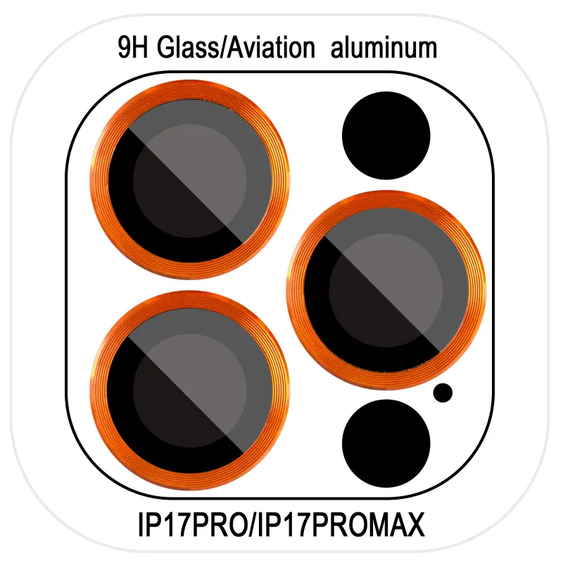 Защитное стекло Metal Classic на камеру (в упак.) для Apple iPhone 17 Pro (6.3") / 17 Pro Max (6.9"), Оранжевый / Orange, Закаленное стекло, купить оптом с доставкой