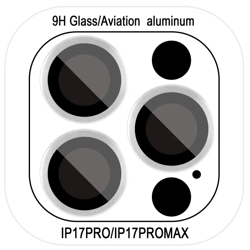 Защитное стекло Metal Classic на камеру (в упак.) для Apple iPhone 17 Pro (6.3") / 17 Pro Max (6.9"), Серебряный / Silver, Закаленное стекло, купить оптом с доставкой