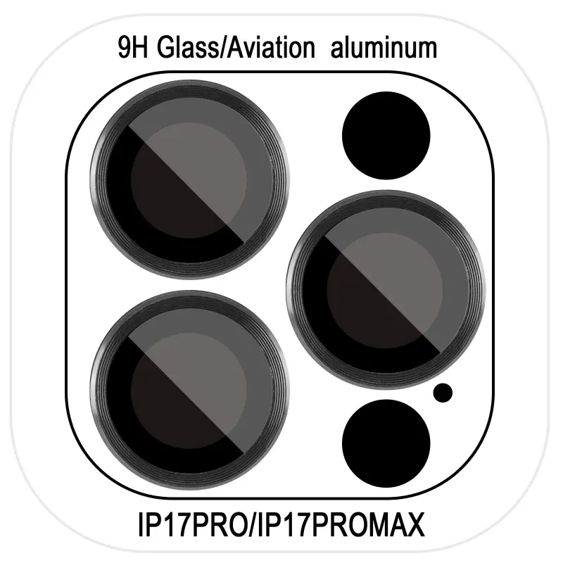Защитное стекло Metal Classic на камеру (в упак.) для Apple iPhone 17 Pro (6.3") / 17 Pro Max (6.9"), Черный / Black, Закаленное стекло, купить оптом с доставкой