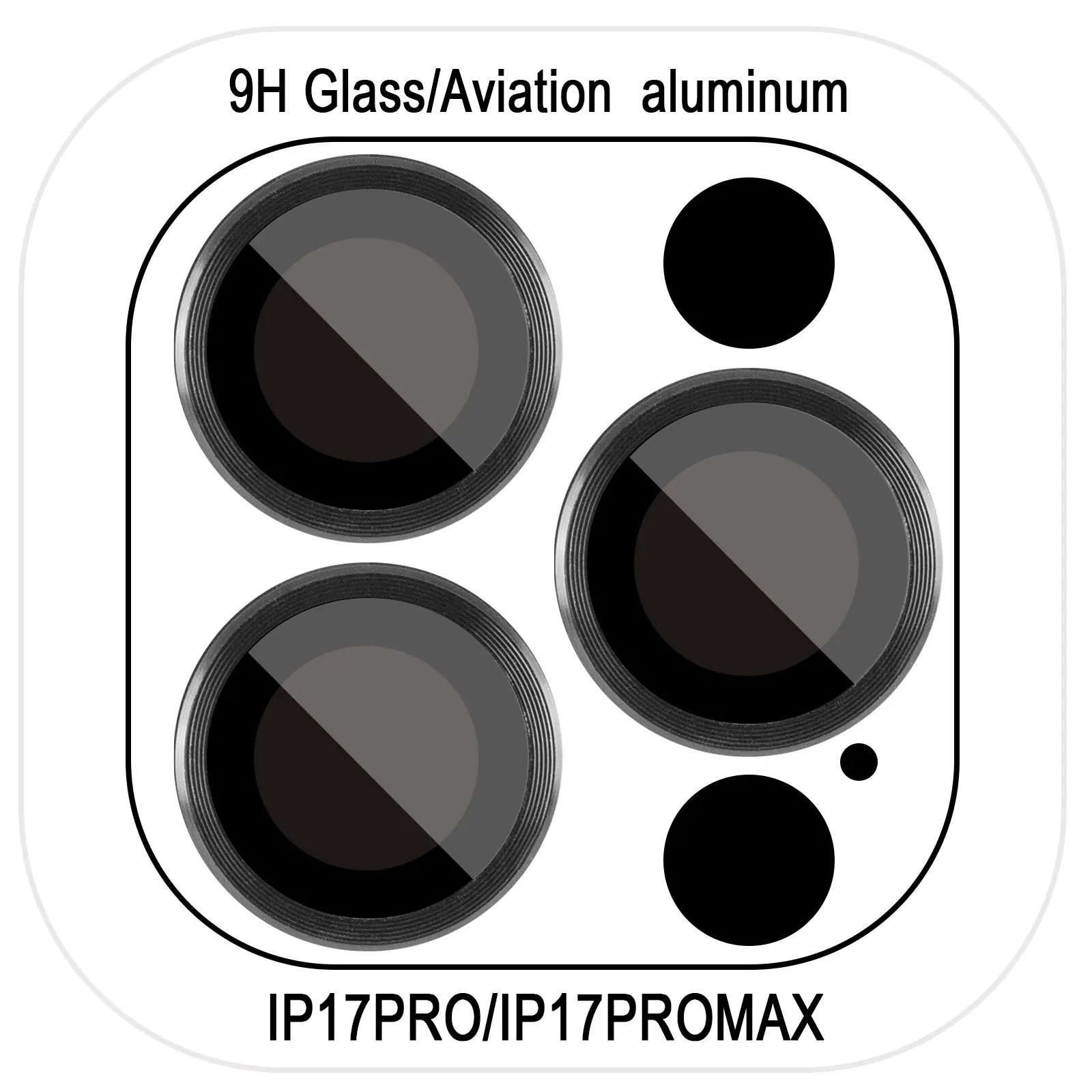 Защитное стекло Metal Classic на камеру (в упак.) для Apple iPhone 17 Pro (6.3") / 17 Pro Max (6.9"), Черный / Black, Закаленное стекло, купить оптом с доставкой