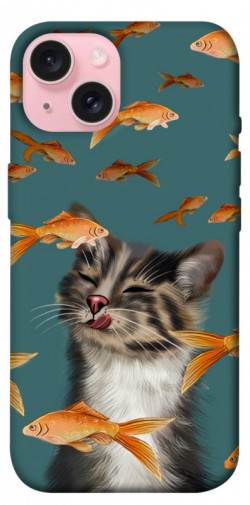 Чехол itsPrint Cat with fish для Apple iPhone 15 (6.1")