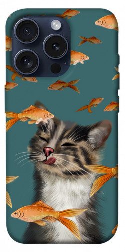 Чехол itsPrint Cat with fish для Apple iPhone 15 Pro (6.1")