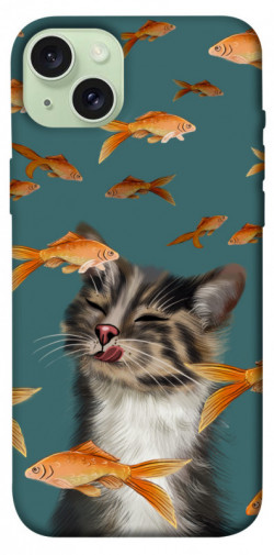 Чехол itsPrint Cat with fish для Apple iPhone 15 Plus (6.7")